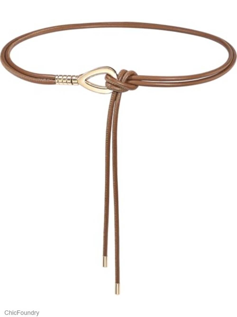 Women Faux Leather Knotted Belts Waist Cinch Belt - Gold Buckle, PU Leather